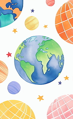 JPG 지구 일러스트 수채화 사람없음 우주 행성 그림 국내일러스트 AI일러스트 AI콘텐츠 파일형식