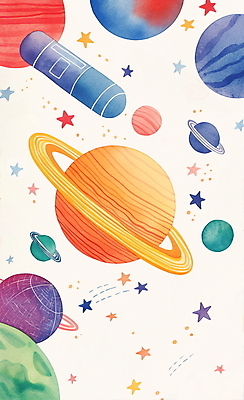 JPG 별 일러스트 수채화 사람없음 우주 그림 토성 국내일러스트 AI일러스트 AI콘텐츠 자연요소 행성 파일형식