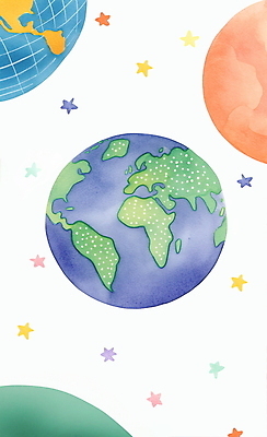 JPG 지구 일러스트 수채화 사람없음 우주 행성 그림 국내일러스트 AI일러스트 AI콘텐츠 파일형식