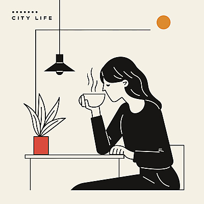 여자 화분 화초 커피 의자 일러스트 탁자 휴식 전등 한명 들기 성인 취미 눈감음 마시기 도시 수증기 커피잔 라인아트 베이지색 성인여자한명만 국내일러스트 AI파일 식물 1 음료 선 컬러 가구 컨셉 모션 조명 잔 사람 여자한명만 성인여자만 파일형식 벡터