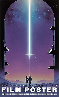 전신 PSD 여자 남자 포스터 일러스트 밤하늘 하늘 산 성인 두명 건물 파란색 빛 우주 손잡기 탐험 광선 신비 영화 몽환 성인만 국내일러스트 건축물 컬러 컨셉 모션 문화예술 사람 야간 파일형식