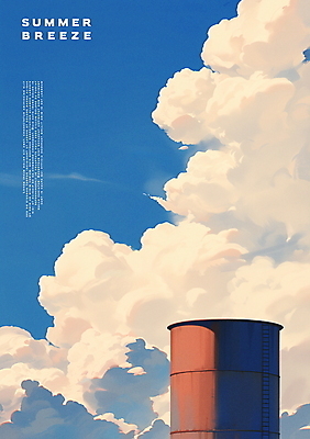 PSD 구름 건축물 포스터 일러스트 사다리 자연 하늘 사람없음 여름 파란색 국내일러스트 자연요소 계절 건축 컬러 도구 생태계 파일형식