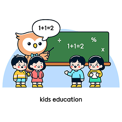 캐릭터 여자 어린이교육 남자 종이 어린이 말풍선 일러스트 지팡이 수업 들기 소녀 소년 여러명 숫자 교사 칠판 가리킴 수학 부엉이 어린이만 국내일러스트 일러캐릭터 AI파일 직업 문자 교육 다수 교과목 모션 조류 사람 손짓 파일형식 벡터