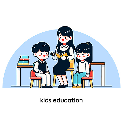 캐릭터 여자 어린이교육 남자 어린이 의자 일러스트 수업 들기 앉기 소녀 소년 성인 책 세명 교사 읽기 책상 국내일러스트 일러캐릭터 AI파일 직업 교육 가구 모션 사람 파일형식 벡터