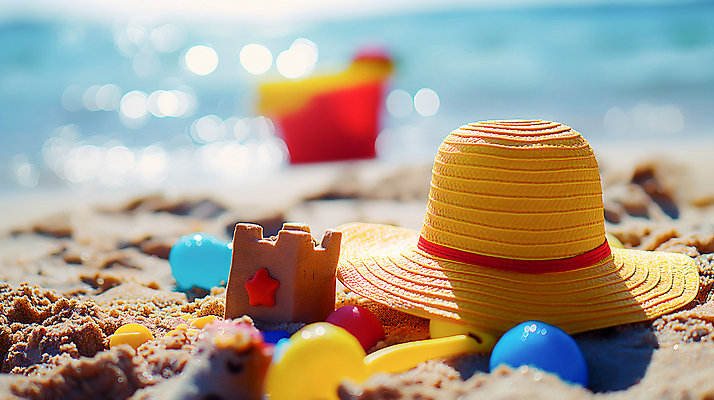 JPG 편집이미지 모자 모래 해변 사람없음 아웃포커스 여름 모래사장 장난감 밀짚모자 모래놀이 편집실사 AI포토 AI콘텐츠 모자_잡화 잡화 계절 바다 놀이 촬영기법 CG 파일형식