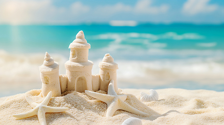 JPG 편집이미지 모래 불가사리 해변 사람없음 여름 모래사장 모래성 모래놀이 편집실사 AI포토 AI콘텐츠 계절 바다 놀이 극피동물 CG 파일형식