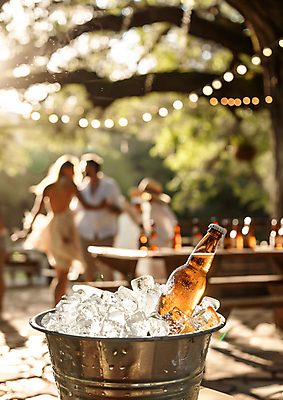 JPG 편집이미지 여자 남자 문화 여행 휴식 맥주 병맥주 생맥주 성인 야외 두명 얼음 양동이 담기 휴양지 맥주병 성인만 편집실사 AI인물포토 AI콘텐츠 자연요소 컨셉 모션 술병 주류 사람 장소 CG 파일형식 AI포토
