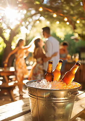 JPG 편집이미지 여자 남자 문화 여행 탁자 휴식 맥주 병맥주 여러명 성인 야외 아웃포커스 햇빛 얼음 양동이 담기 휴양지 맥주병 성인만 편집실사 AI인물포토 AI콘텐츠 자연요소 가구 다수 컨셉 모션 술병 주류 촬영기법 사람 태양 장소 CG 파일형식 AI포토