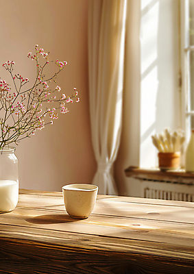 JPG 편집이미지 꽃 거실 탁자 사람없음 목재 햇빛 꽃병 분위기 창가 오브젝트 감성 나무탁자 우드 편집실사 AI포토 AI콘텐츠 나무 식물 가구 컨셉 재료 창문 태양 CG 파일형식