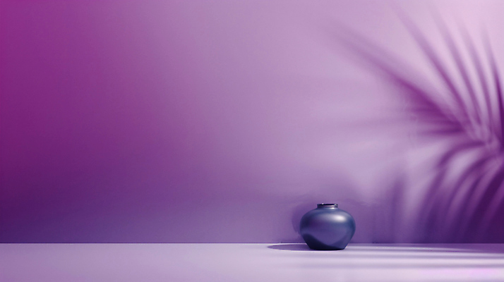 JPG 편집이미지 나뭇잎 그림자 사람없음 보라색 도자기 편안함 감성 카피스페이스 차분 편집실사 AI포토 AI콘텐츠 컬러 컨셉 잎 공백 감각 CG 파일형식