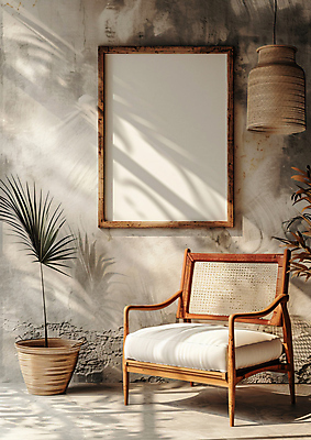 JPG 편집이미지 화분 벽 액자 잎 거실 의자 휴식 조명 그림자 사람없음 인테리어 햇빛 공간 편안함 목재가구 카피스페이스 편집실사 AI포토 AI콘텐츠 식물 디자인 가구 컨셉 태양 공백 감각 CG 파일형식