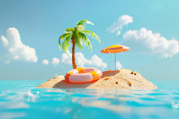 JPG 구름 편집이미지 물결 바다 여행 휴식 사람없음 여름휴가 야자수 파라솔 수면 휴양지 무인도 힐링 튜브 편집실사 AI컴퓨터그래픽 AI콘텐츠 자연요소 나무 섬 컨셉 휴가 물 장소 CG 파일형식 여름_계절