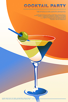 포스터 술잔 일러스트 그림자 사람없음 여름 파란색 파티 주황색 칵테일 올리브 칵테일잔 마티니 국내일러스트 AI파일 계절 열매 컬러 잔 주류 이벤트 파일형식 벡터