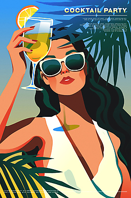 여자 포스터 술잔 일러스트 한명 들기 상반신 성인 여름 여름휴가 선글라스 파티 칵테일 칵테일잔 슬라이스 야자수잎 몬스테라 성인여자한명만 트로피컬아트 국내일러스트 AI파일 식물 1 계절 안경 잎 모션 휴가 잔 주류 사람 이벤트 그림 여자한명만 성인여자만 파일형식 벡터 여름_계절