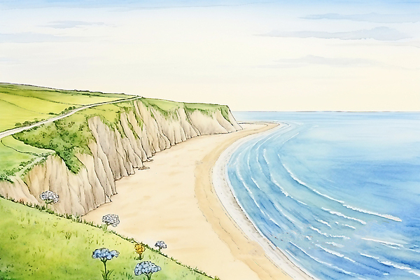 JPG 구름 꽃 바다 일러스트 자연 하늘 붓터치 수채화 풍경 사람없음 여름 국내일러스트 AI일러스트 AI콘텐츠 자연요소 식물 계절 생태계 파일형식