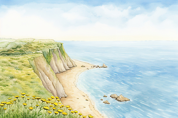 JPG 구름 꽃 바다 일러스트 자연 하늘 붓터치 수채화 풍경 사람없음 여름 국내일러스트 AI일러스트 AI콘텐츠 자연요소 식물 계절 생태계 파일형식