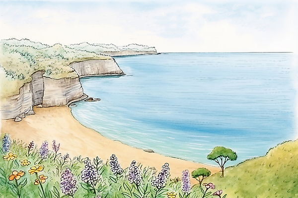 JPG 구름 꽃 바다 일러스트 자연 하늘 붓터치 수채화 풍경 사람없음 여름 국내일러스트 AI일러스트 AI콘텐츠 자연요소 식물 계절 생태계 파일형식