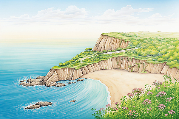 JPG 구름 꽃 바다 일러스트 자연 하늘 붓터치 수채화 풍경 사람없음 여름 국내일러스트 AI일러스트 AI콘텐츠 자연요소 식물 계절 생태계 파일형식