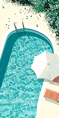 PSD 나무 일러스트 사다리 난간 나뭇잎 야외수영장 사람없음 여름 풀장 파라솔 선베드 국내일러스트 식물 계절 잎 의자 수영장 도구 파일형식