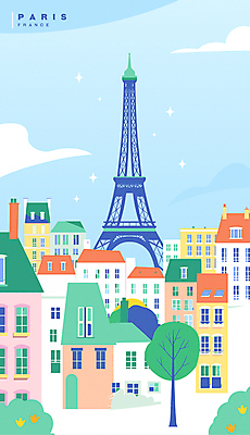 나무 구름 해외여행 일러스트 하늘 주택 풍경 사람없음 파란색 반짝임 에펠탑 파리_프랑스 랜드마크 국내일러스트 AI파일 자연요소 식물 해외 컬러 여행 모션 건물 프랑스 파리 파일형식 벡터