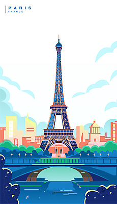 구름 해외여행 일러스트 하늘 풍경 사람없음 건물 파란색 에펠탑 파리_프랑스 랜드마크 센강 가교 국내일러스트 AI파일 자연요소 해외 건축물 컬러 여행 강 프랑스 파리 파일형식 벡터