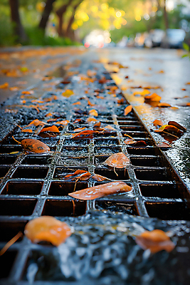JPG 편집이미지 낙엽 사람없음 물 장마 빗물 하수구 막힘 편집실사 AI포토 AI콘텐츠 자연요소 시설물 잎 비_날씨 CG 파일형식