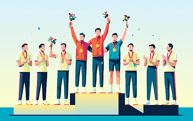 전신 남자 스포츠 꽃다발 일러스트 하계올림픽 운동선수 여러명 성인 여름 반짝임 손들기 축하 우승 수상_상을받음 박수 금메달 순위 2위 3위 동메달 시상대 시상식 은메달 포디움 성인남자만 국내일러스트 AI파일 계절 꽃 다수 올림픽 컨셉 모션 사람 손짓 무대 최고 메달 남자만 성인만 파일형식 벡터