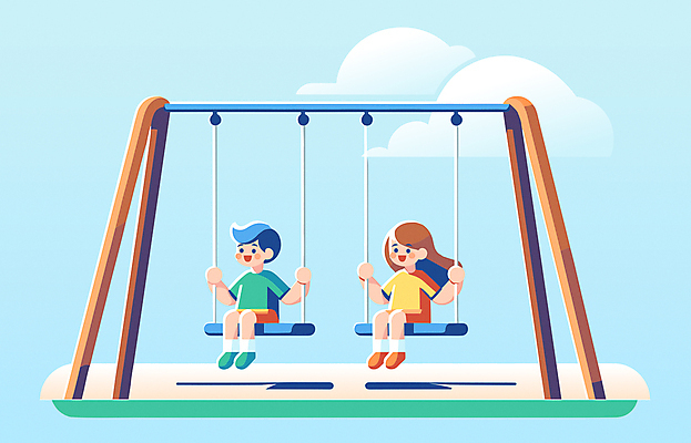 전신 구름 여자 남자 어린이 일러스트 소녀 소년 두명 친구 놀이터 즐거움 그네타기 어린이만 국내일러스트 AI파일 자연요소 감정 관계 놀이 사람 그네 파일형식 벡터