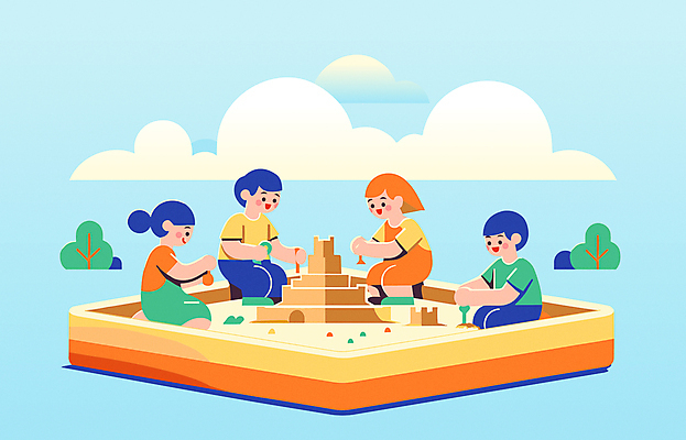 전신 구름 여자 남자 어린이 일러스트 소녀 소년 여러명 친구 놀이터 즐거움 만들기 모래성 모래놀이 모래삽 어린이만 국내일러스트 AI파일 자연요소 감정 모래 다수 관계 모션 놀이 사람 삽 파일형식 벡터