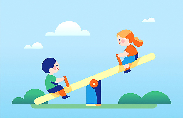 전신 구름 여자 남자 어린이 일러스트 앉기 소녀 소년 두명 친구 놀이터 즐거움 시소 놀기 어린이만 국내일러스트 AI파일 자연요소 감정 관계 모션 놀이 사람 놀이기구 파일형식 벡터