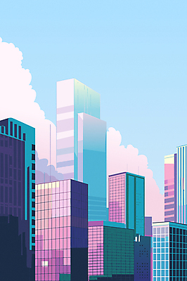 구름 분홍색 일러스트 비즈니스 하늘 성공 빌딩 사람없음 건물 여름 파란색 단순화된 국내일러스트 AI파일 자연요소 건축물 계절 컬러 컨셉 파일형식 벡터