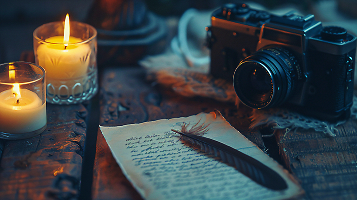 JPG 편집이미지 종이 초 캘리그라피 불꽃 사람없음 카메라 빈티지 분위기 야간 편지 디지털합성 오브젝트 구김 깃펜 카피스페이스 편집실사 AI포토 AI콘텐츠 자연요소 컨셉 모션 불 전자제품 공백 CG 파일형식