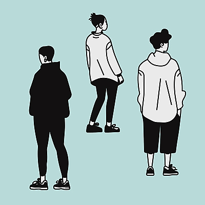 전신 여자 패션 남자 실루엣 포즈 일러스트 서기 사람 성인 일상 라이프 세명 편안함 주머니손 성인만 국내일러스트 AI파일 모션 촬영기법 생활 감각 파일형식 벡터