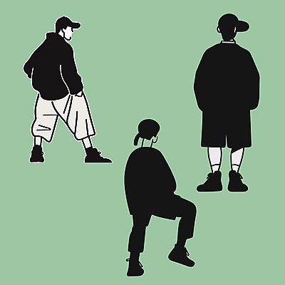 전신 여자 패션 남자 실루엣 포즈 일러스트 서기 사람 성인 일상 라이프 세명 편안함 주머니손 성인만 국내일러스트 AI파일 모션 촬영기법 생활 감각 파일형식 벡터