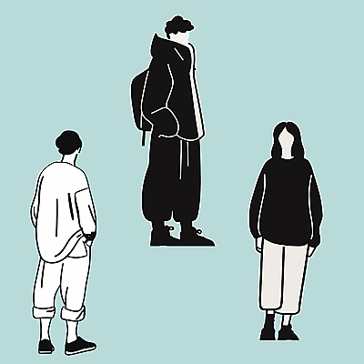 전신 여자 패션 남자 실루엣 포즈 일러스트 서기 사람 성인 일상 라이프 세명 편안함 주머니손 성인만 국내일러스트 AI파일 모션 촬영기법 생활 감각 파일형식 벡터