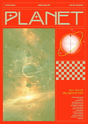 PSD 편집이미지 디자인 포스터 선 과학 프레임 타이포그라피 사람없음 빨간색 우주 행성 빈티지 디지털합성 레이아웃 복고 체크무늬 편집소스 이미지편집 문자 컬러 컨셉 무늬 파일형식