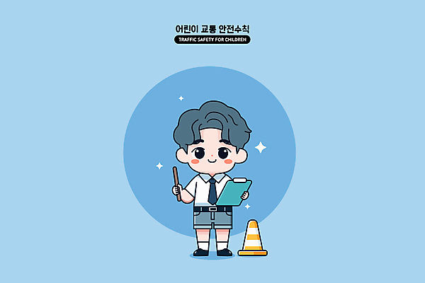 전신 학생 남자 교복 어린이 교통 일러스트 한명 서기 들기 소년 파란색 반짝임 막대기 횡단보도 신호등 서류판 어린이안전 칼라콘 소년한명만 국내일러스트 AI파일 1 옷 컬러 모션 안전 사람 사무용품 보행로 안전장비 남자한명만 소년만 파일형식 벡터