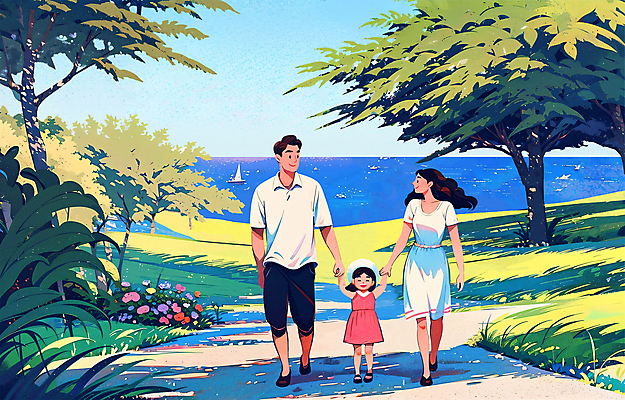 전신 PSD 나무 라이프스타일 여자 남자 꽃 길 어린이 바다 요트 일러스트 가족 가족여행 그림자 웃음 소녀 성인 세명 여름휴가 걷기 손잡기 화목 풀 감성 국내일러스트 식물 여행 컨셉 배_교통 관계 모션 휴가 표정 사람 생활 파일형식 여름_계절