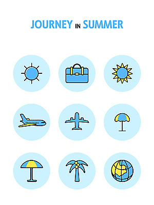 아이콘 하늘색 휴식 비행기 사람없음 여름휴가 야자수 태양 지구본 여행가방 파라솔 세계여행 더위 휴양지 2D아이콘 AI파일 자연요소 나무 여행 컨셉 가방 항공교통 날씨 휴가 대중교통 파란색 세계 장소 파일형식 벡터 여름_계절