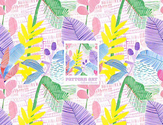 PSD 패턴 일러스트 추상 나뭇잎 색연필 사람없음 컬러풀 그림 질감 보테니컬아트 국내일러스트 컬러 잎 무늬 학용품 파일형식