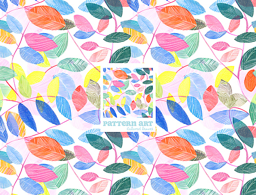 PSD 패턴 일러스트 추상 나뭇잎 색연필 사람없음 컬러풀 그림 질감 보테니컬아트 국내일러스트 컬러 잎 무늬 학용품 파일형식