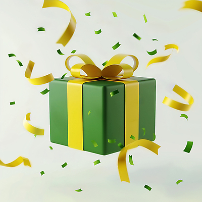 JPG 편집이미지 리본 이벤트 사람없음 초록색 선물상자 3D 축하 생일 떨어짐 꽃가루 편집3D AI컴퓨터그래픽 AI콘텐츠 기념일 컬러 컨셉 선물 상자 가루 디지털합성 파일형식