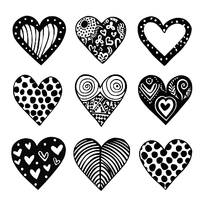 무늬 일러스트 흑백 사랑 사람없음 세트 하트 손그림 국내일러스트 AI파일 모양 감정 촬영기법 파일형식 벡터