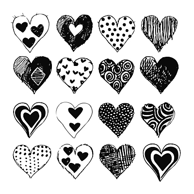 무늬 일러스트 흑백 사랑 사람없음 세트 하트 손그림 국내일러스트 AI파일 모양 감정 촬영기법 파일형식 벡터