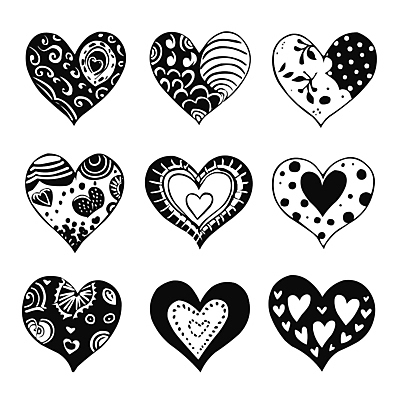 무늬 일러스트 흑백 사랑 사람없음 세트 하트 손그림 국내일러스트 AI파일 모양 감정 촬영기법 파일형식 벡터