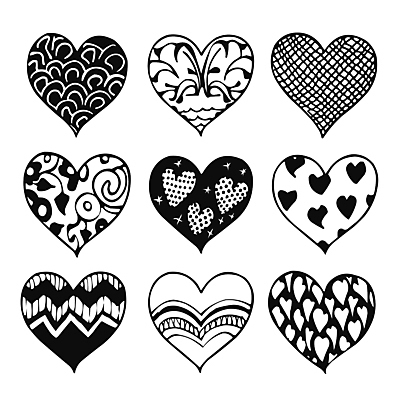 무늬 일러스트 흑백 사랑 사람없음 세트 하트 손그림 국내일러스트 AI파일 모양 감정 촬영기법 파일형식 벡터