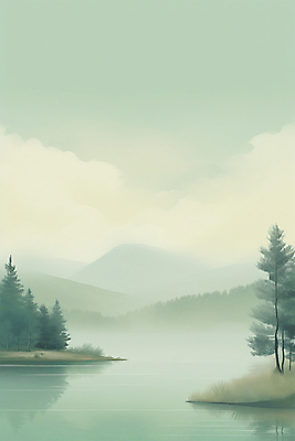 JPG 구름 호수 일러스트 자연 하늘 아침 수채화 산 풍경 사람없음 반사 고요 안개 숲 국내일러스트 AI일러스트 AI콘텐츠 주간 자연요소 날씨 생태계 파일형식