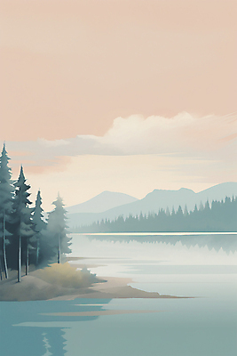 JPG 구름 호수 일러스트 자연 하늘 아침 수채화 산 풍경 사람없음 반사 고요 안개 숲 국내일러스트 AI일러스트 AI콘텐츠 주간 자연요소 날씨 생태계 파일형식