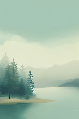 JPG 구름 호수 일러스트 자연 하늘 아침 수채화 산 풍경 사람없음 반사 고요 안개 숲 국내일러스트 AI일러스트 AI콘텐츠 주간 자연요소 날씨 생태계 파일형식