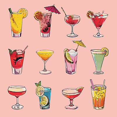 일러스트 잔 빨대 사람없음 세트 파라솔 칵테일 레몬 자몽 칵테일잔 슬라이스 라임 국내일러스트 AI파일 식기 술잔 과일 주류 파일형식 벡터